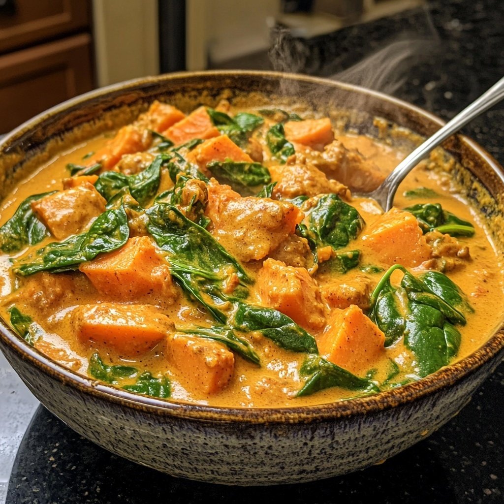 Süßkartoffelcurry mit Spinat