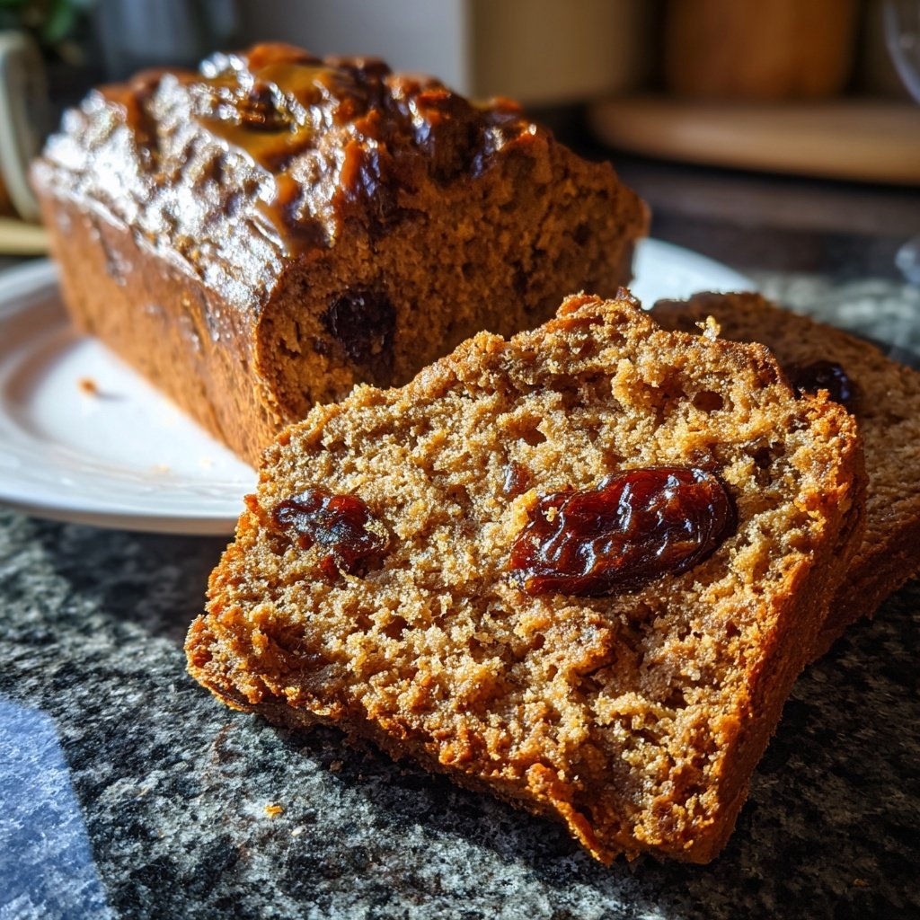Bananenbrot mit Mandelmus und Datteln