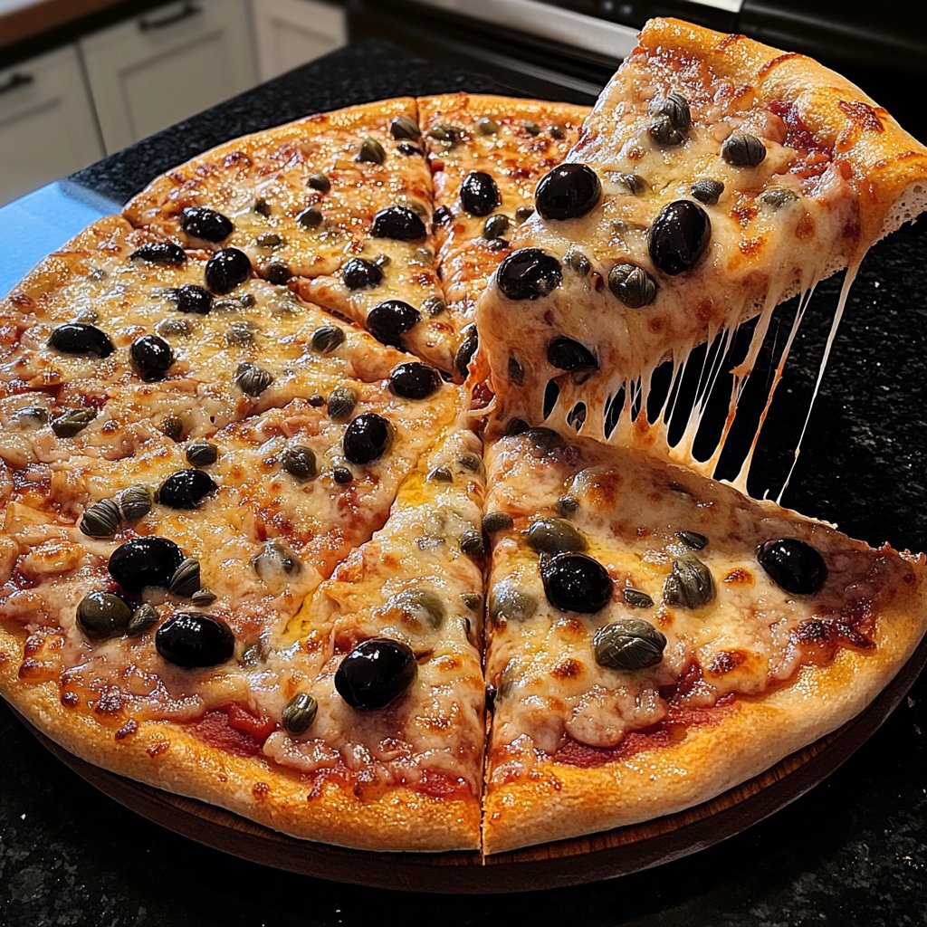 Pizza mit Oliven und Kapern